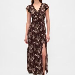 Gap Brown Floral Babydoll Maxi Maxi Dress Size Petite Medium 2025